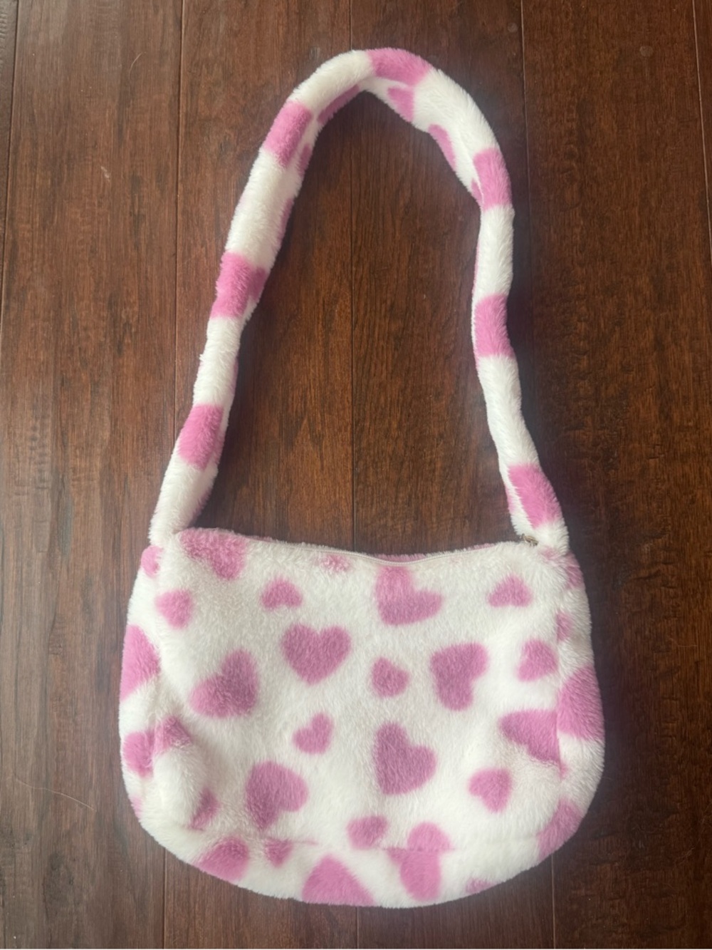 Pink Heart Fuzzy Shoulder Bag